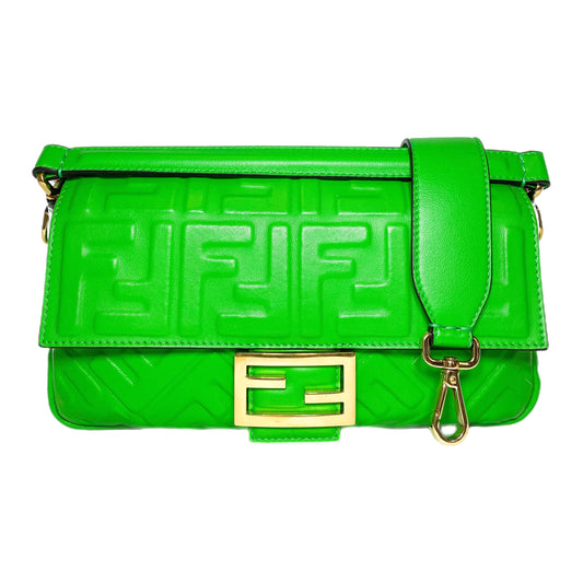 Fendi Green Logo Embossed Baguette