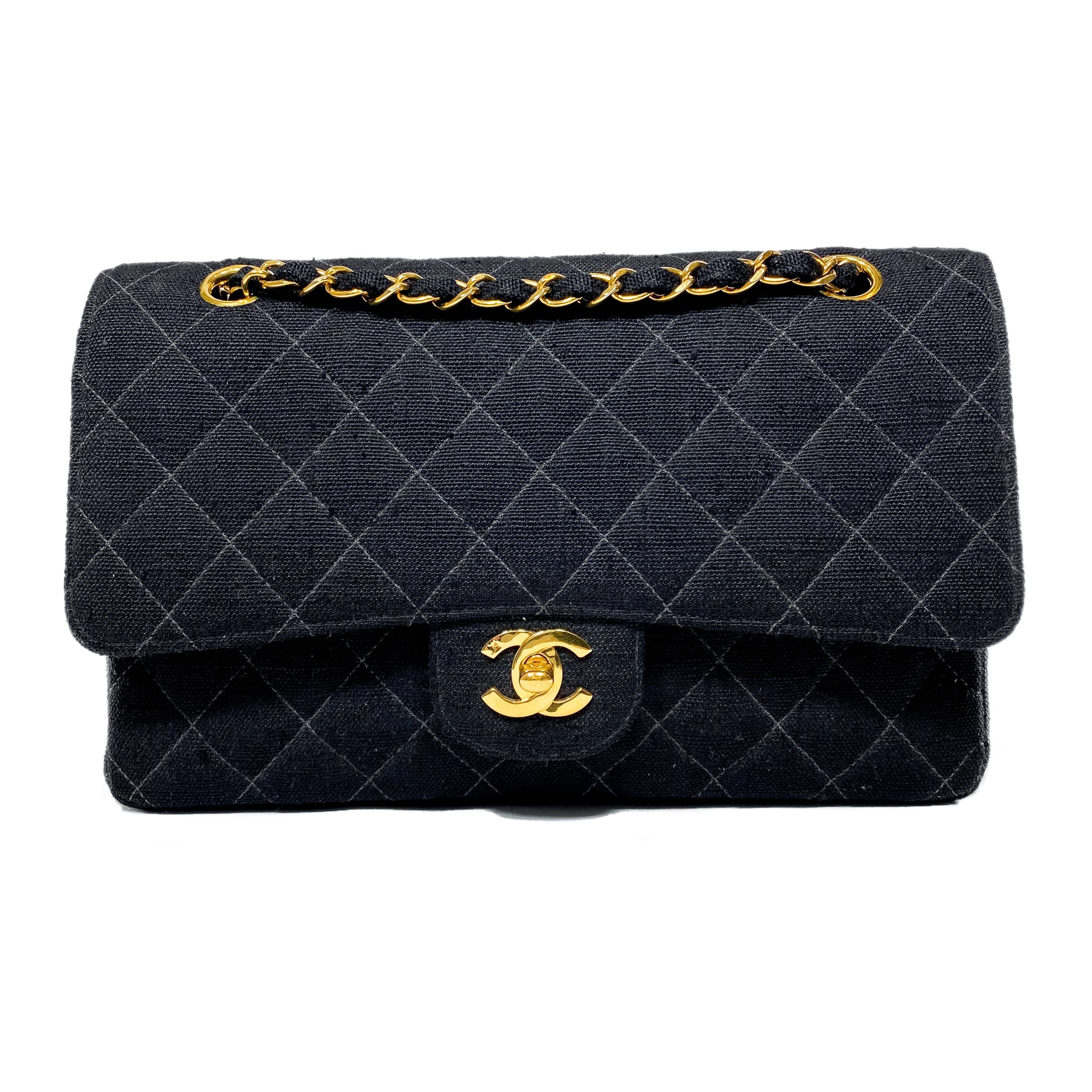 Chanel Black Canvas Medium Double Flap Bag
