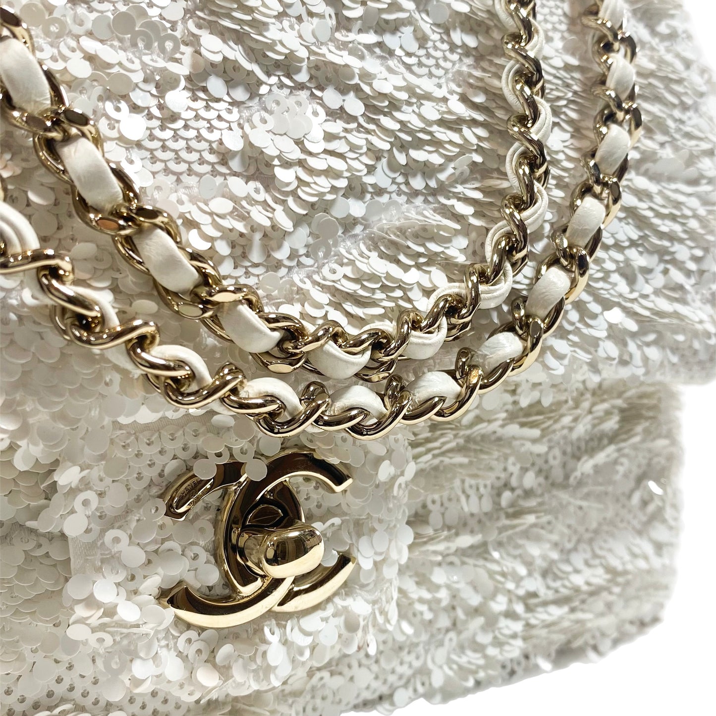 Chanel White Mini Sequin Flap Bag