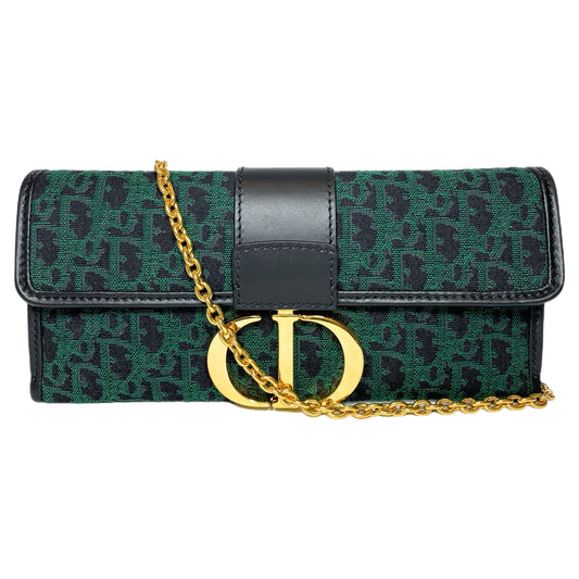 Dior Green Black Oblique 30 Montaigne Chain Clutch
