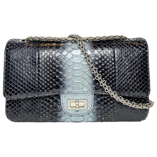 Chanel 225 Black Gray Python Reissue Flap Bag