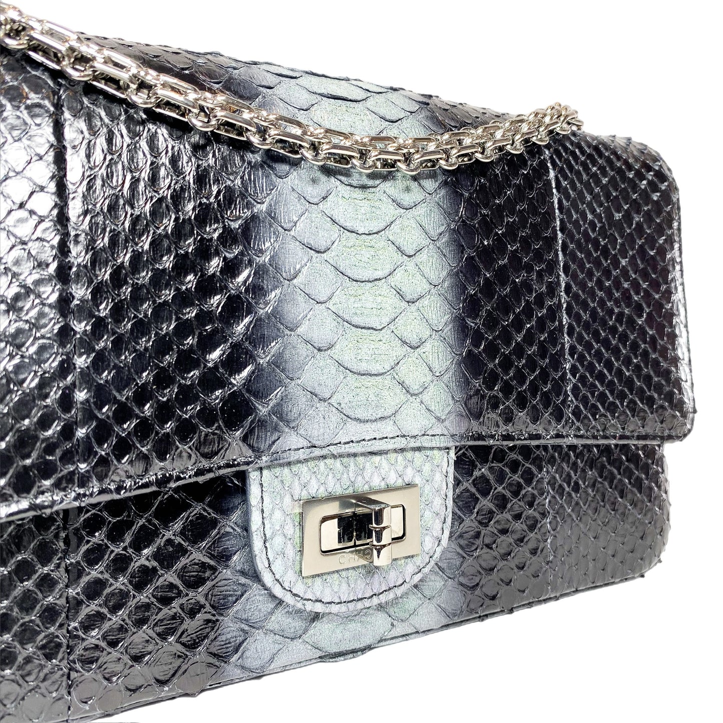 Chanel 225 Black Gray Python Reissue Flap Bag