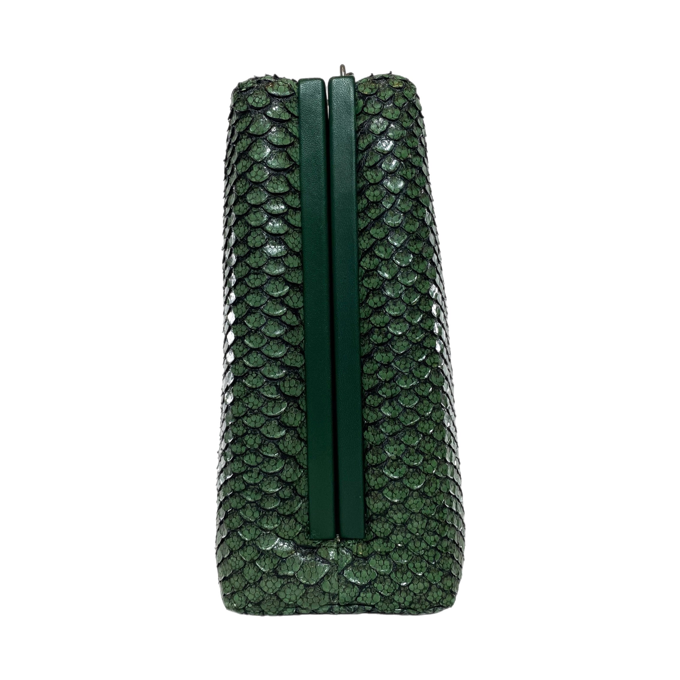 Chanel Green Python Snakeskin CC Kiss Shoulder Bag