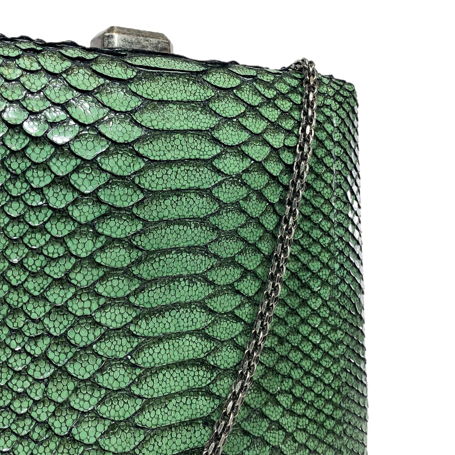 Chanel Green Python Snakeskin CC Kiss Shoulder Bag