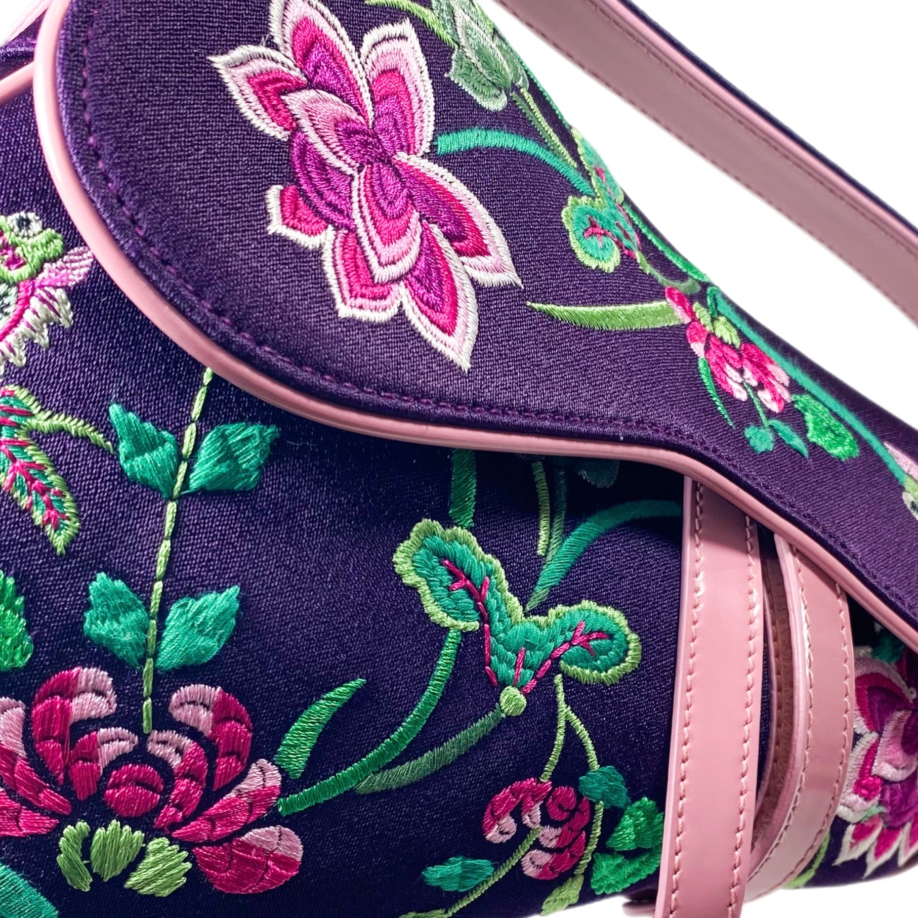 Dior Purple Flower Embroidered Saddle Bag
