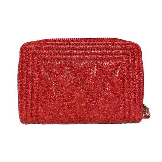 Chanel Red Boy Zip Around Coin Purse Wallet
