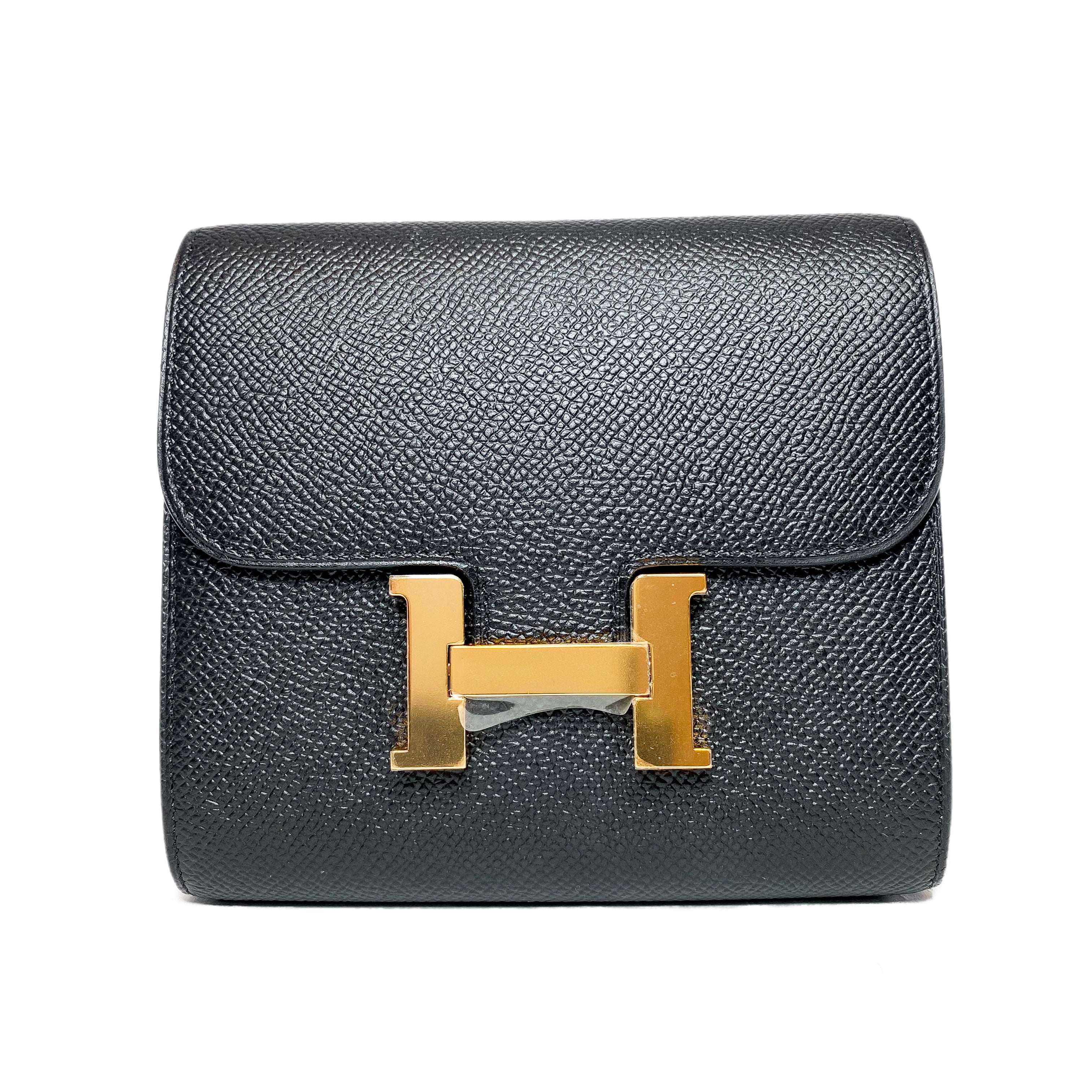 Hermes Constance Compact Wallet Black Epsom Rose Gold Hardware