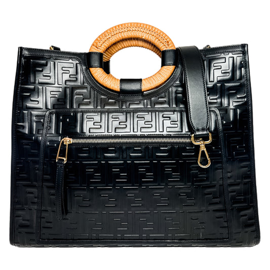 Fendi Black Wicker Embossed Large Runaway Shopper Tote
