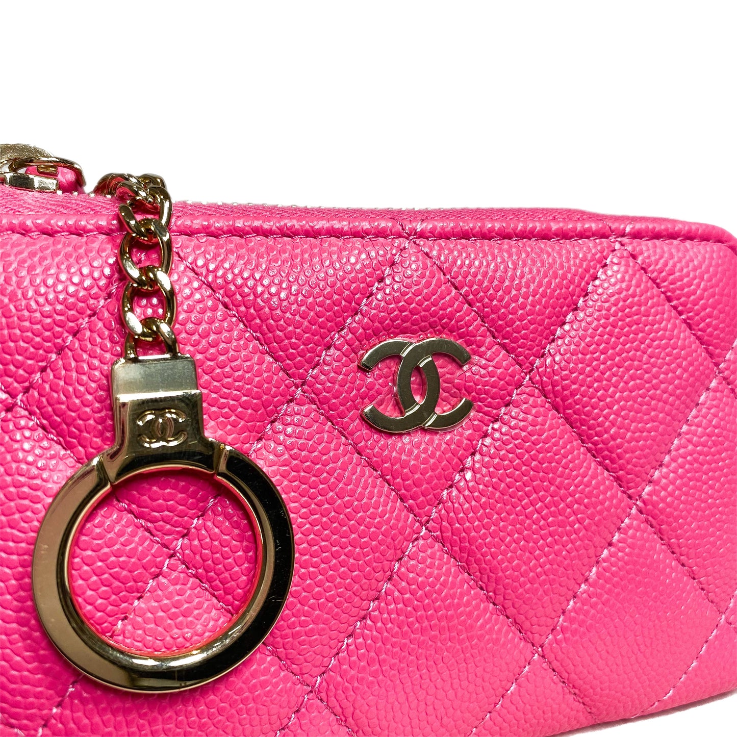 Chanel Pink Quilted Zipped Key Holder Case