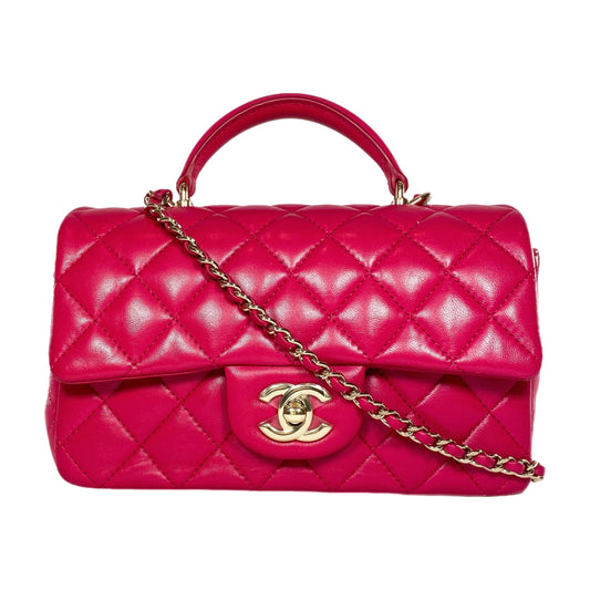 Chanel Dark Pink Mini Top Handle Rectangle Flap Bag