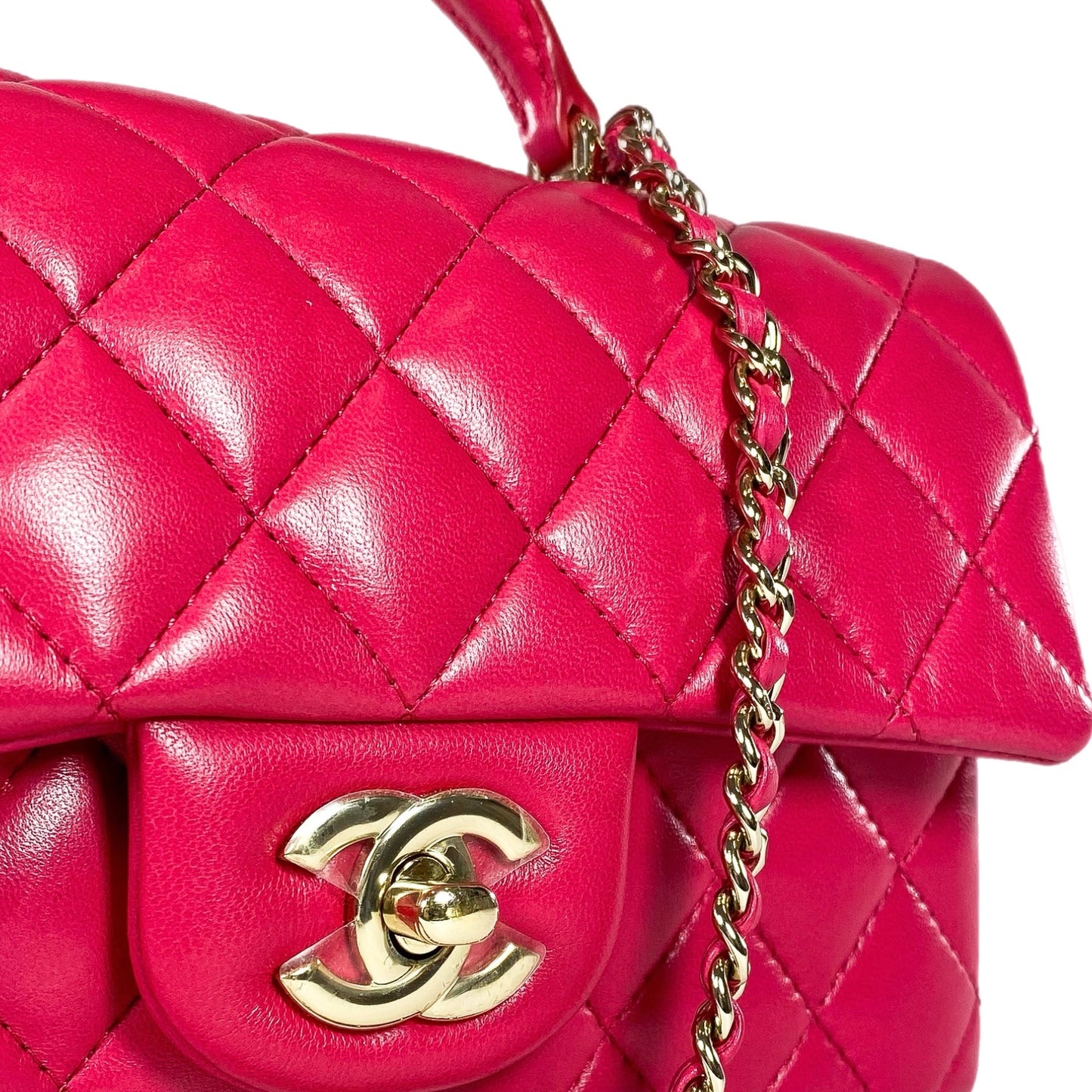 Chanel Dark Pink Mini Top Handle Rectangle Flap Bag