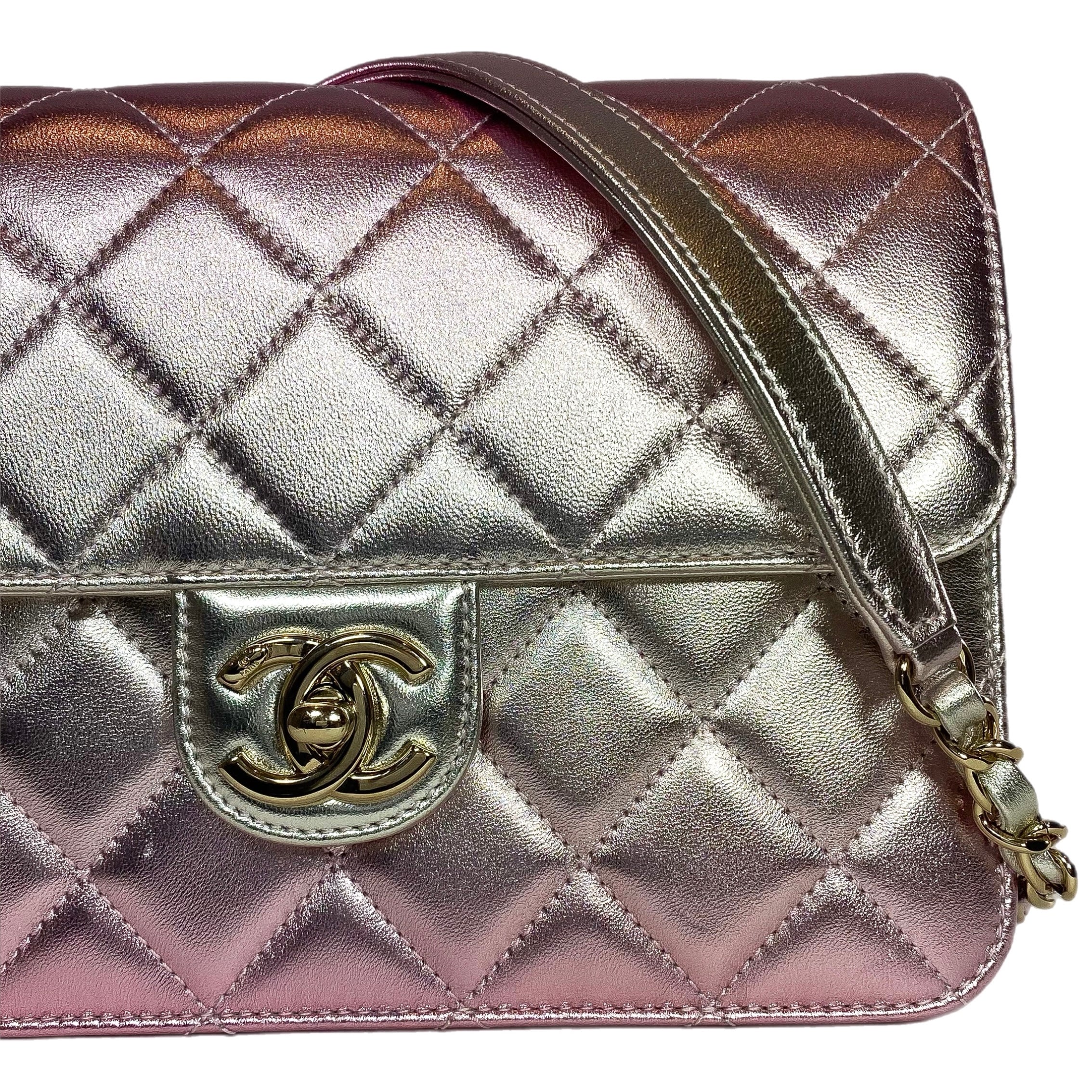 Chanel Like A Wallet Pink Gradient Metallic Quilted Flap Bag