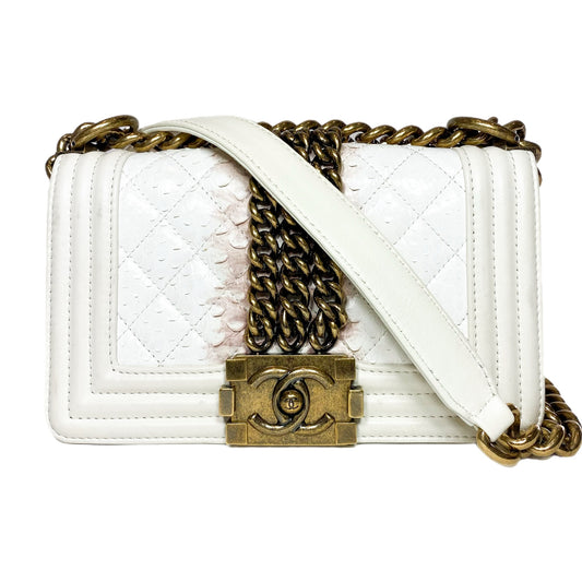 Chanel Ombre White Python Rock Chain Small Boy Bag