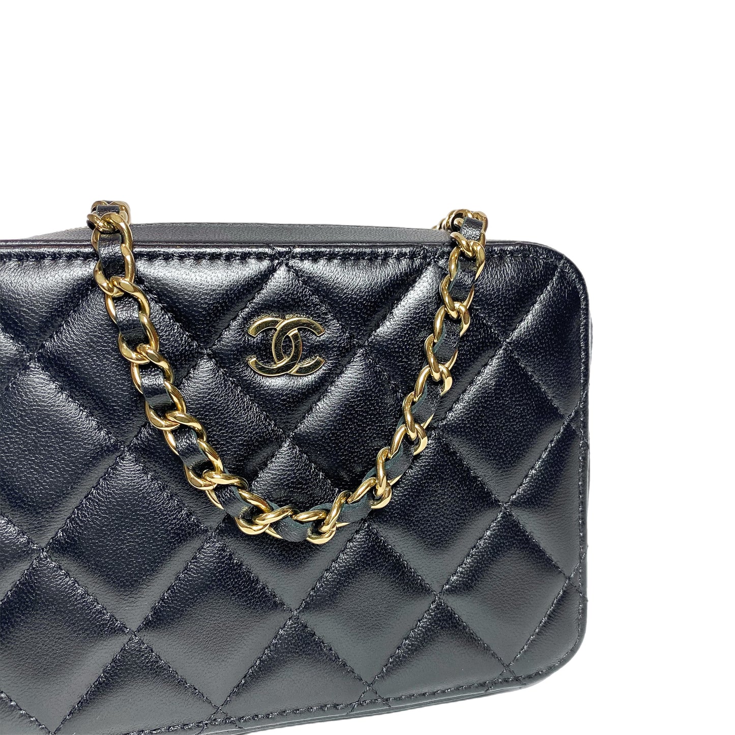 Chanel Black Quilted Zip Around Vanity