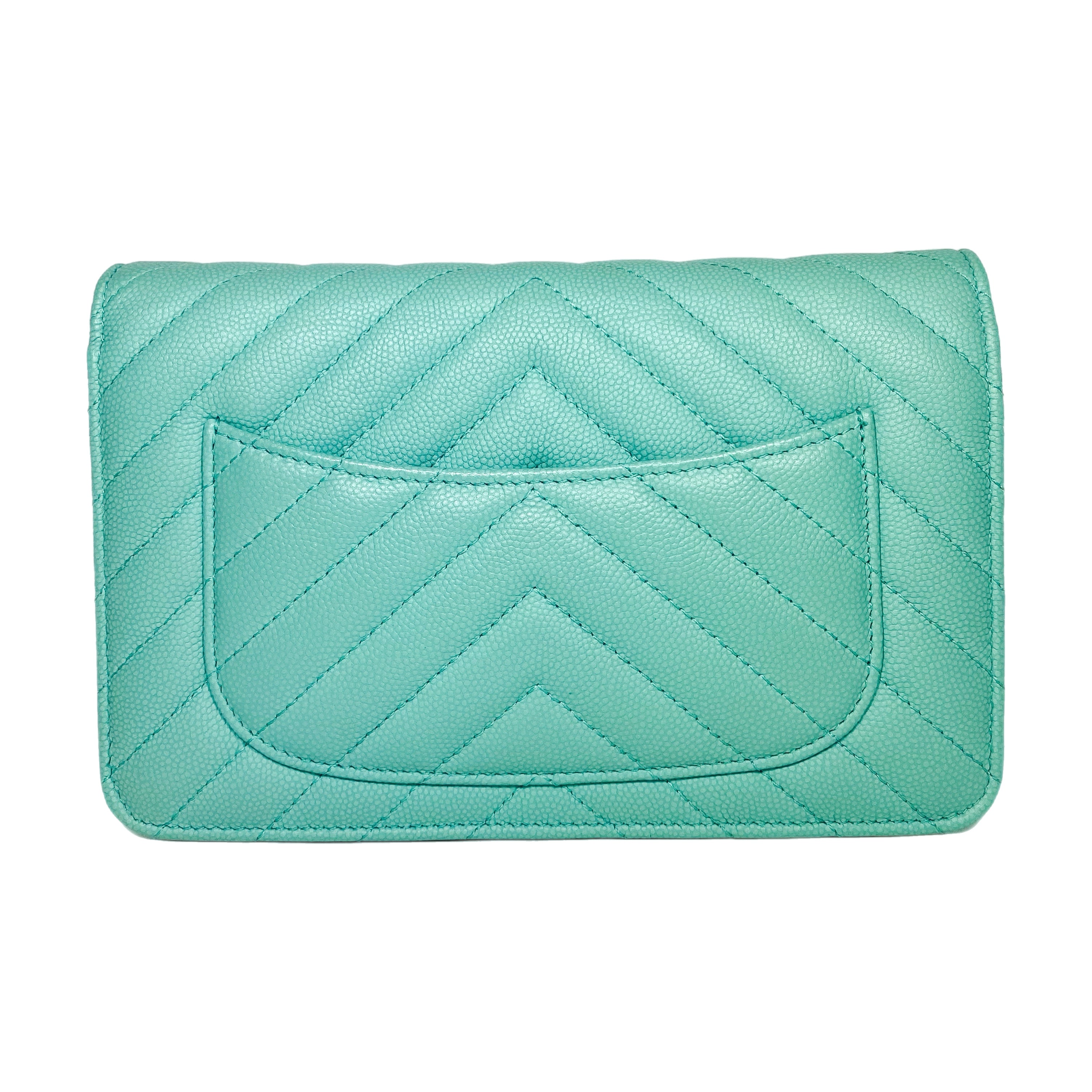 Chanel Aqua Blue Chevron Caviar Wallet on Chain