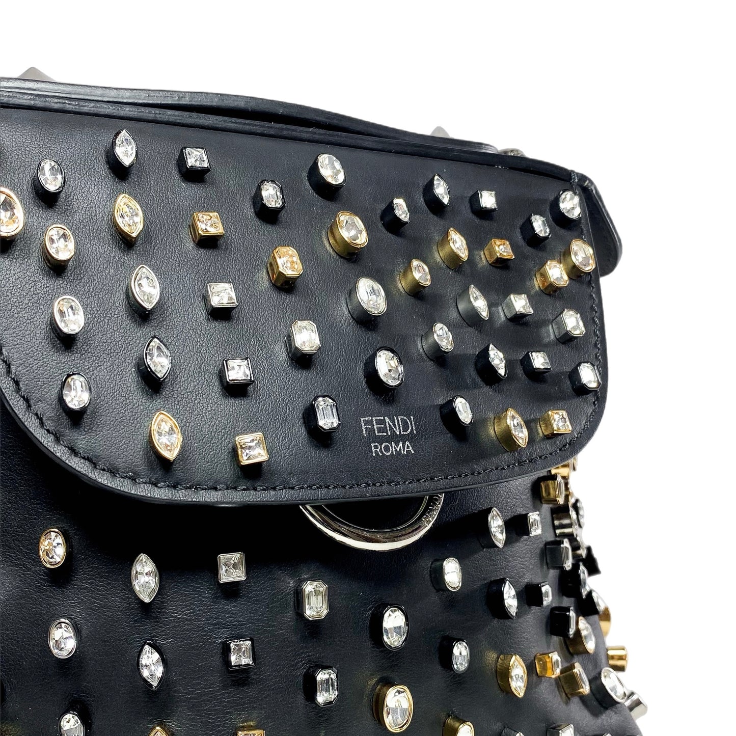 Fendi Black Back To School Crystal Studded Mini Backpack/Crossbody