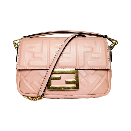 Fendi Rosa Bourbon Small Embossed Baguette