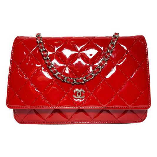 Chanel Red Patent Wallet on Chain