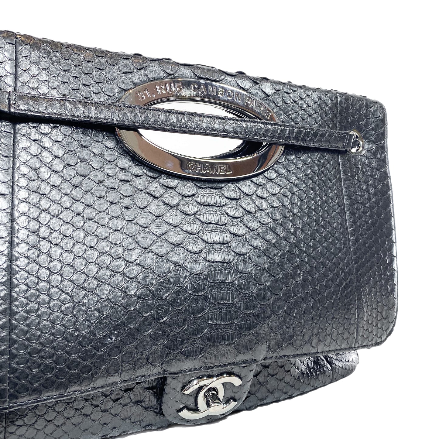 Chanel Black Snakeskin Rue 31 Cambon Maxi Flap