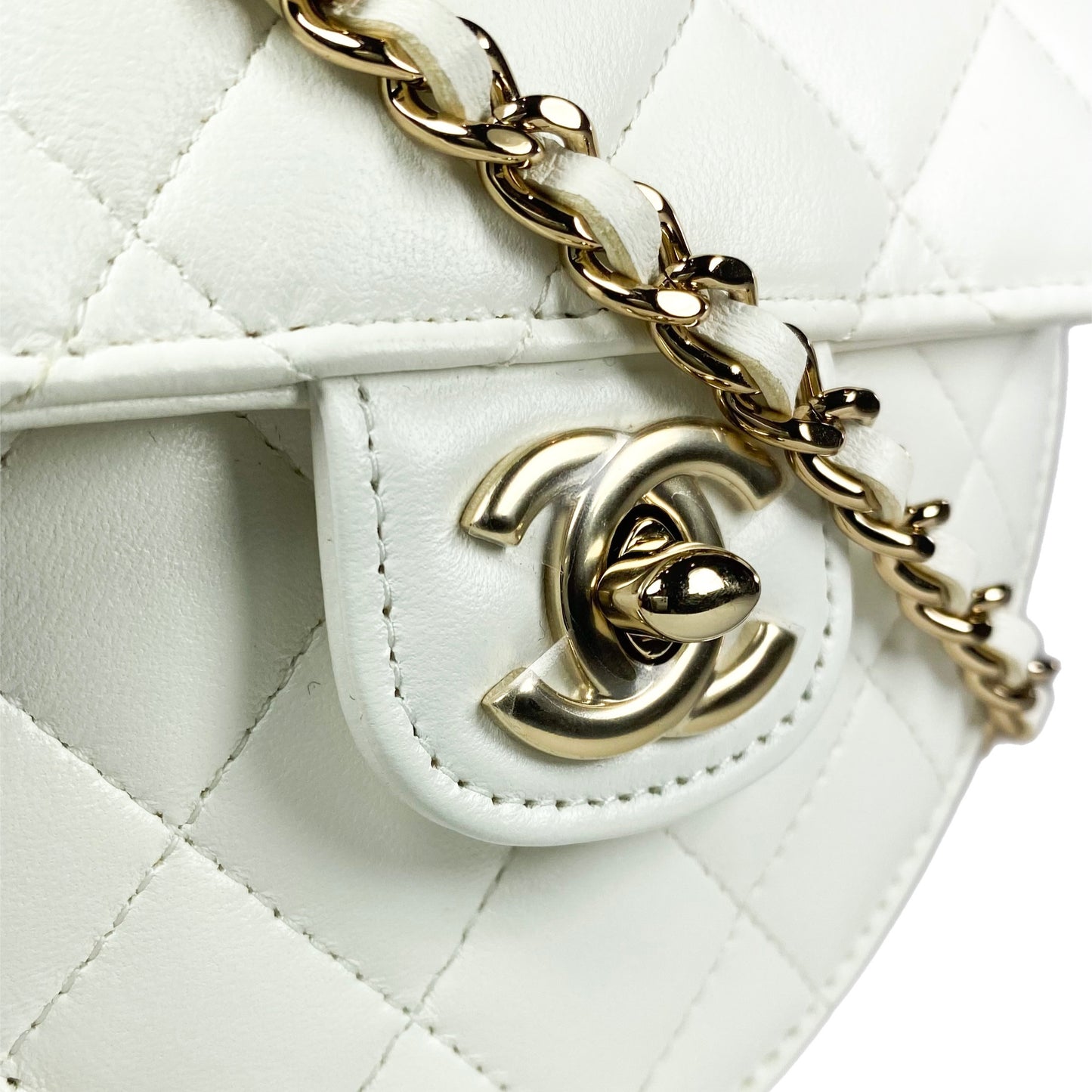 Chanel White Lambskin CC In Love Heart Clutch with Chain