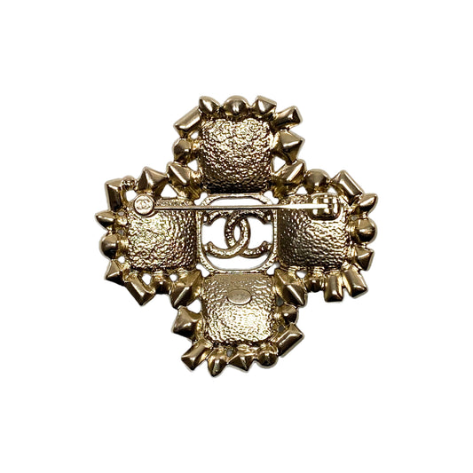 Chanel Black Gold CC Crystal Cross Brooch