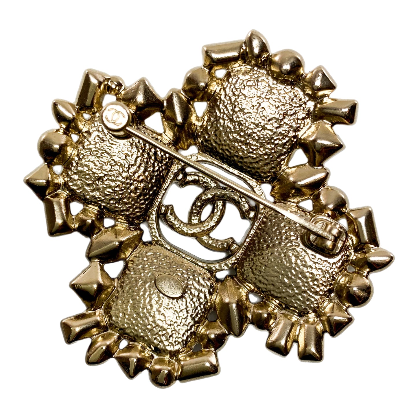 Chanel Black Gold CC Crystal Cross Brooch