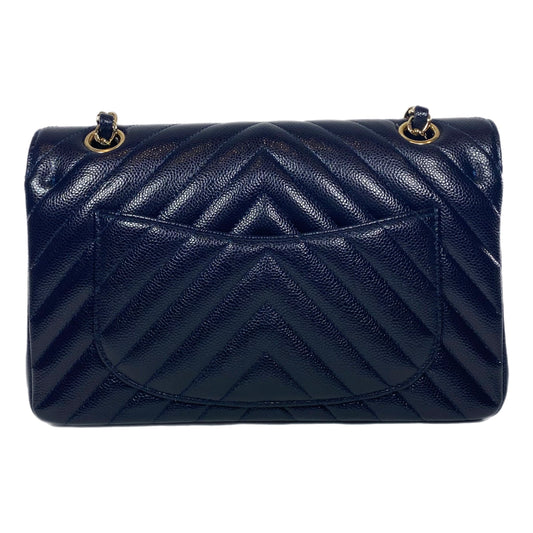 Chanel Navy Caviar Chevron Small Flap Bag