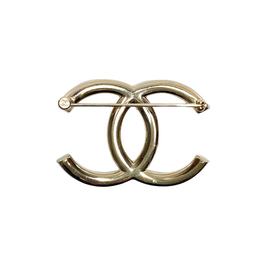 Chanel Light Gold Crystal CC Brooch