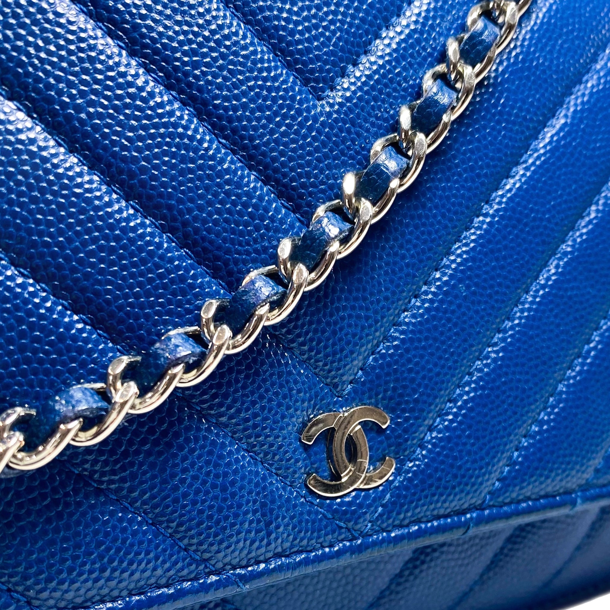 Chanel Blue Chevron Wallet On Chain