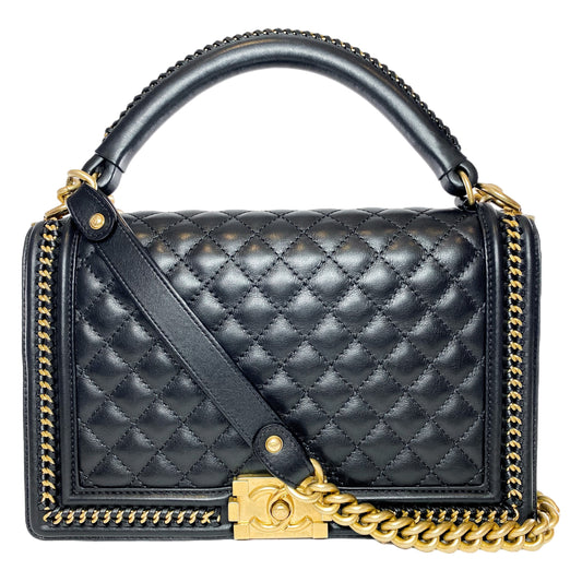 Chanel Black New Medium Chain Around Top Handle Boy Bag