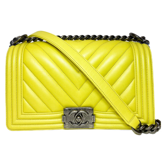 Chanel Chartreuse Old Medium Chevron Boy Bag