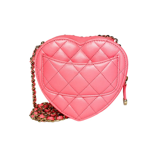 Chanel Pink CC In Love Heart Clutch with Chain