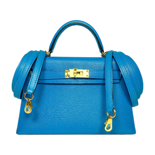 Hermes Mini kelly 20 Bleu Frida Chevre Gold Hardware