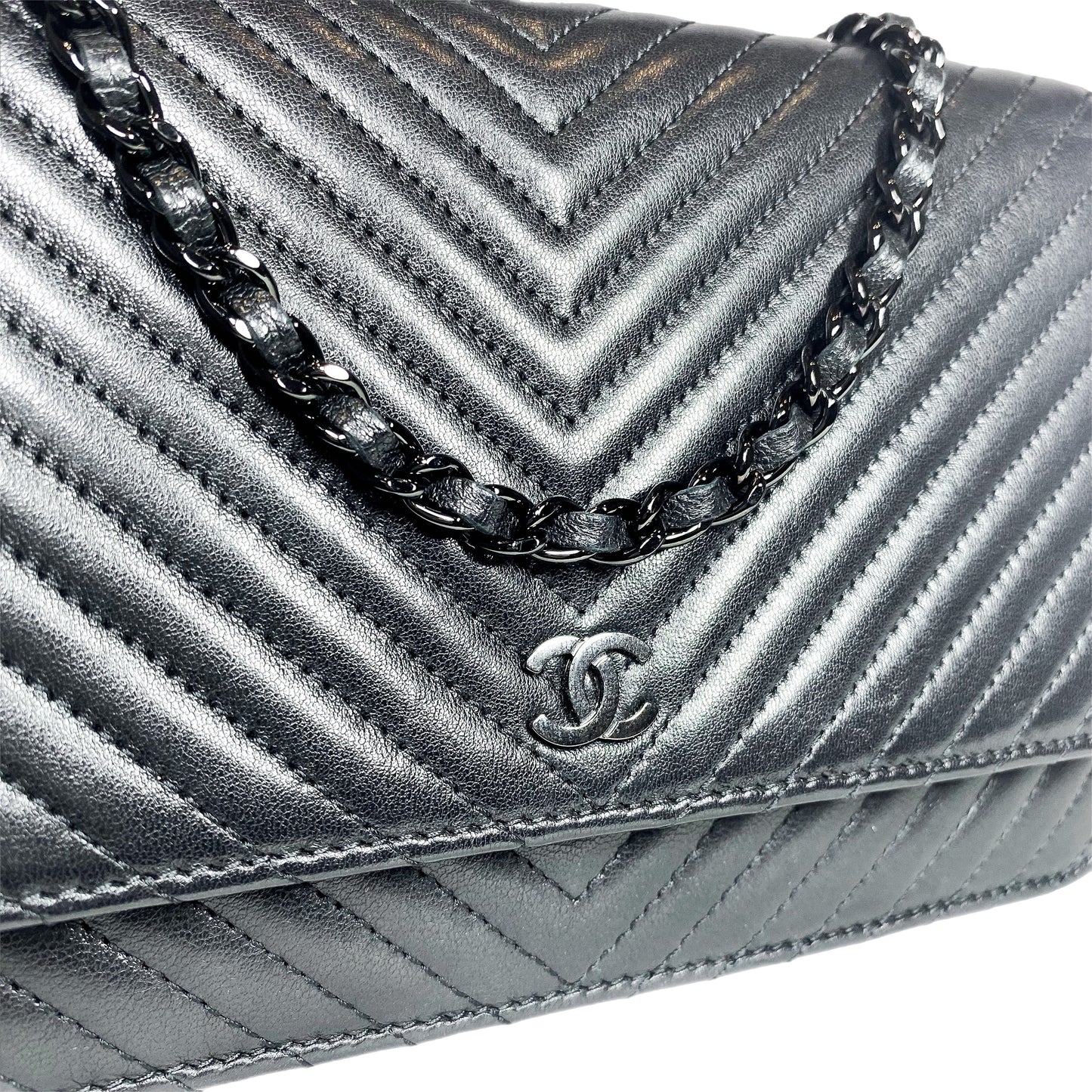 Chanel So Black Chevron Wallet on Chain