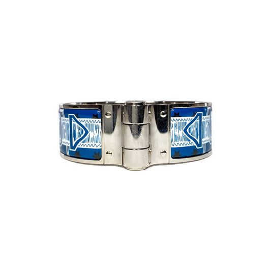 Hermes Blue White Wide Hinge Bracelet