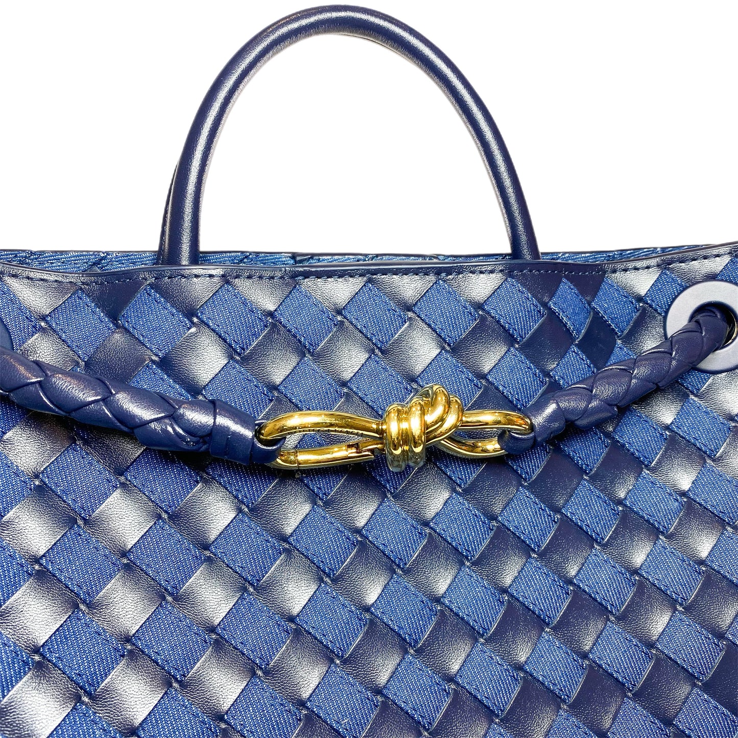 Bottega Veneta Black Navy Denim Leather Andiamo Bag