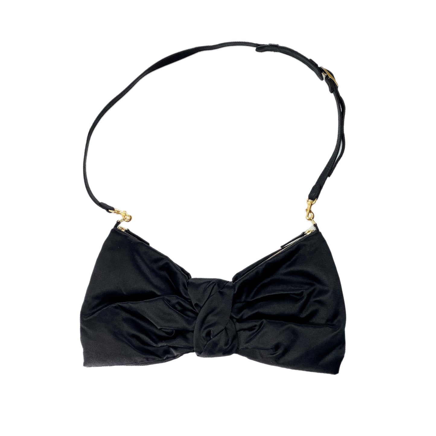 Valentino Black Satin Bow Clutch with Strap
