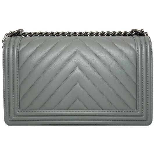 Chanel Gray New Medium Chevron Boy Bag