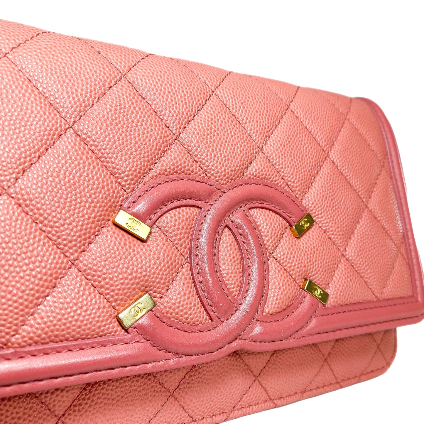 Chanel Dusty Rose Filigree Caviar Wallet on Chain