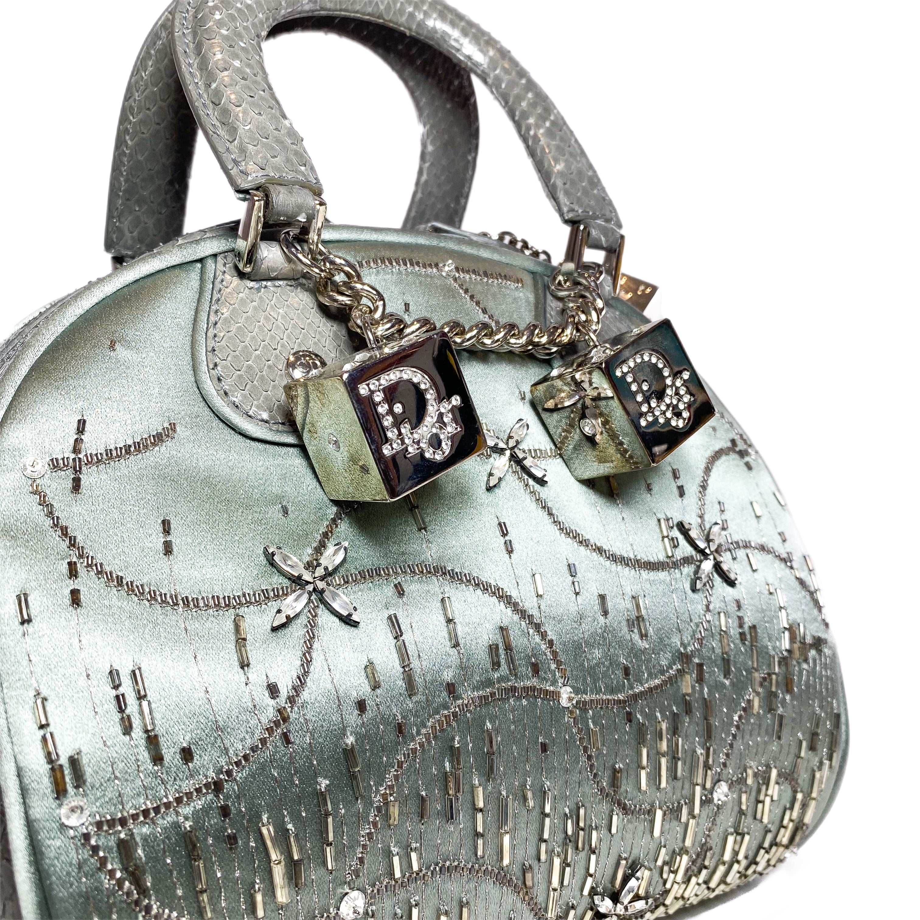 Dior Vintage Crystal Python Trimmed Satin Gambler Bag