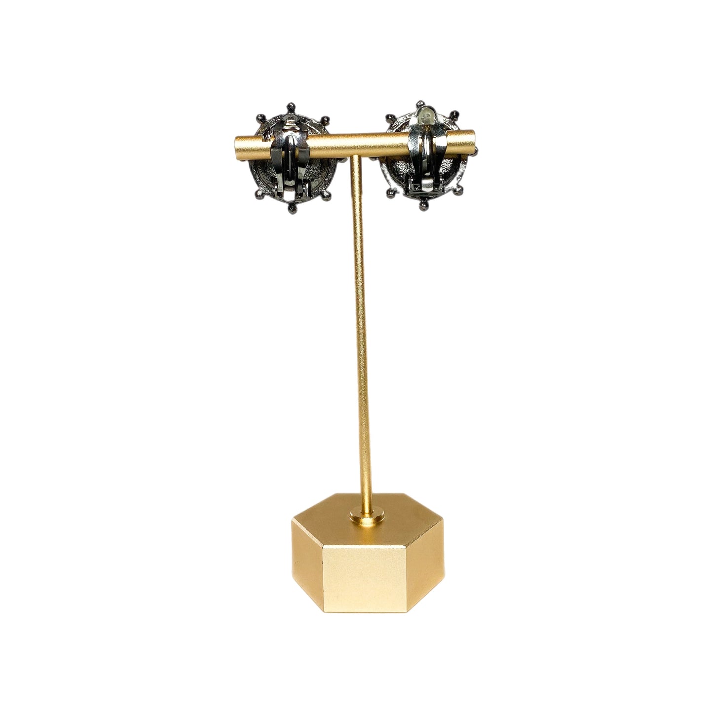 Chanel Gunmetal Ship’s Wheel Crystal Clip On Earrings