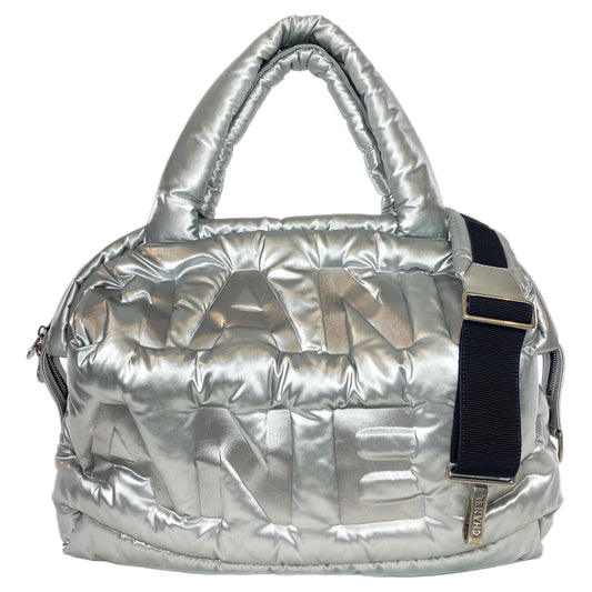 Chanel Silver Doudoune Nylon Puffer Tote