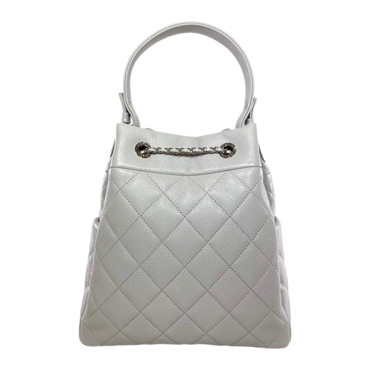 Chanel Light Gray Quilted Caviar Chain Bucket Bag
