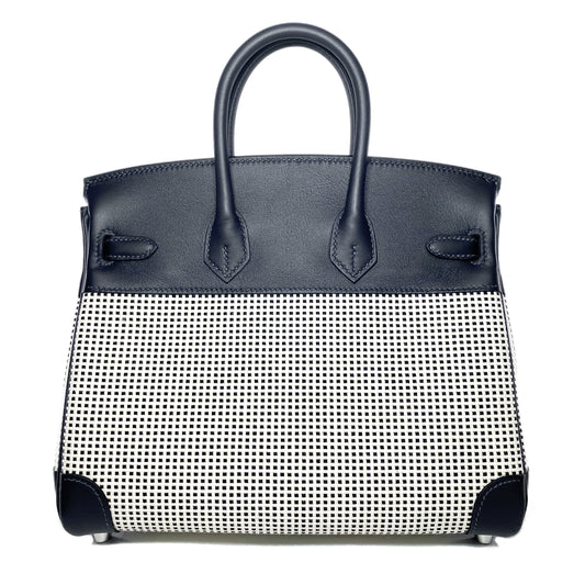 Hermes Birkin 25 Caban Swift Ecru Toile Quadrille Palladium Hardware