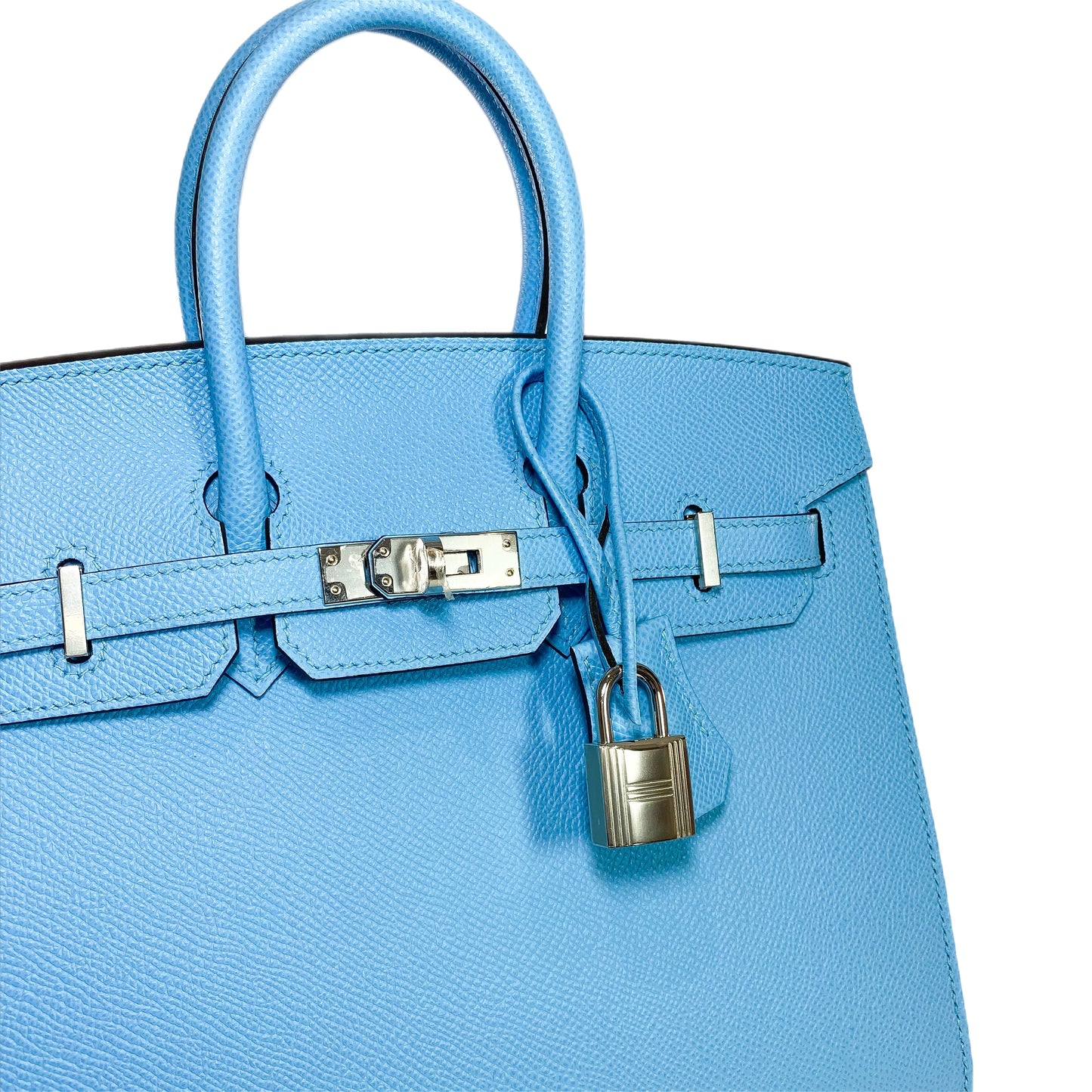 Hermes Birkin 25 Bleu Celeste Sellier Epsom Palladium Hardware