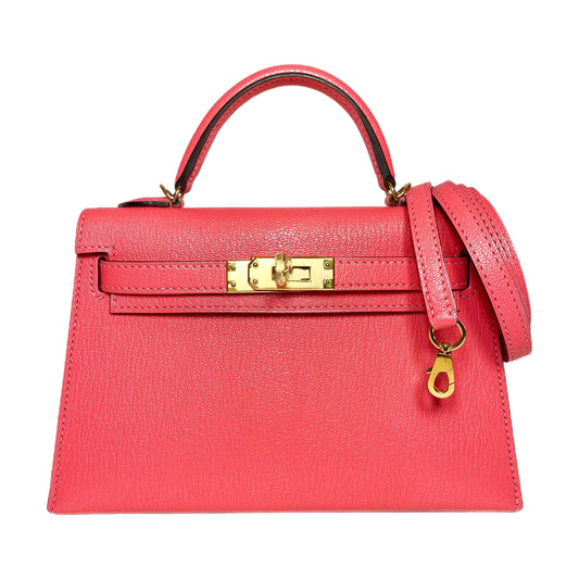 Hermes Mini Kelly 20 Rose Lipstick Chevre Gold Hardware