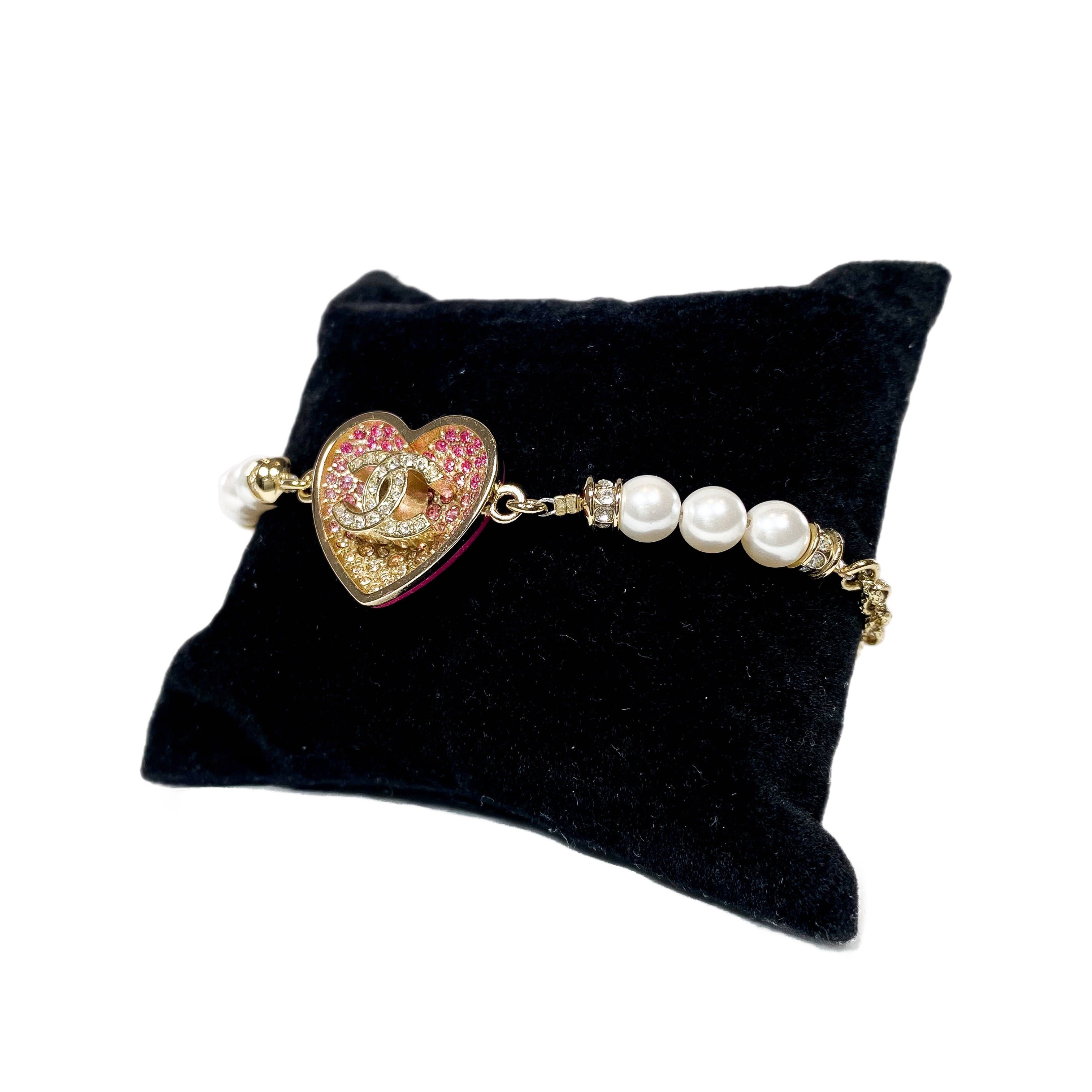 Chanel Pink Heart Pearl Bracelet