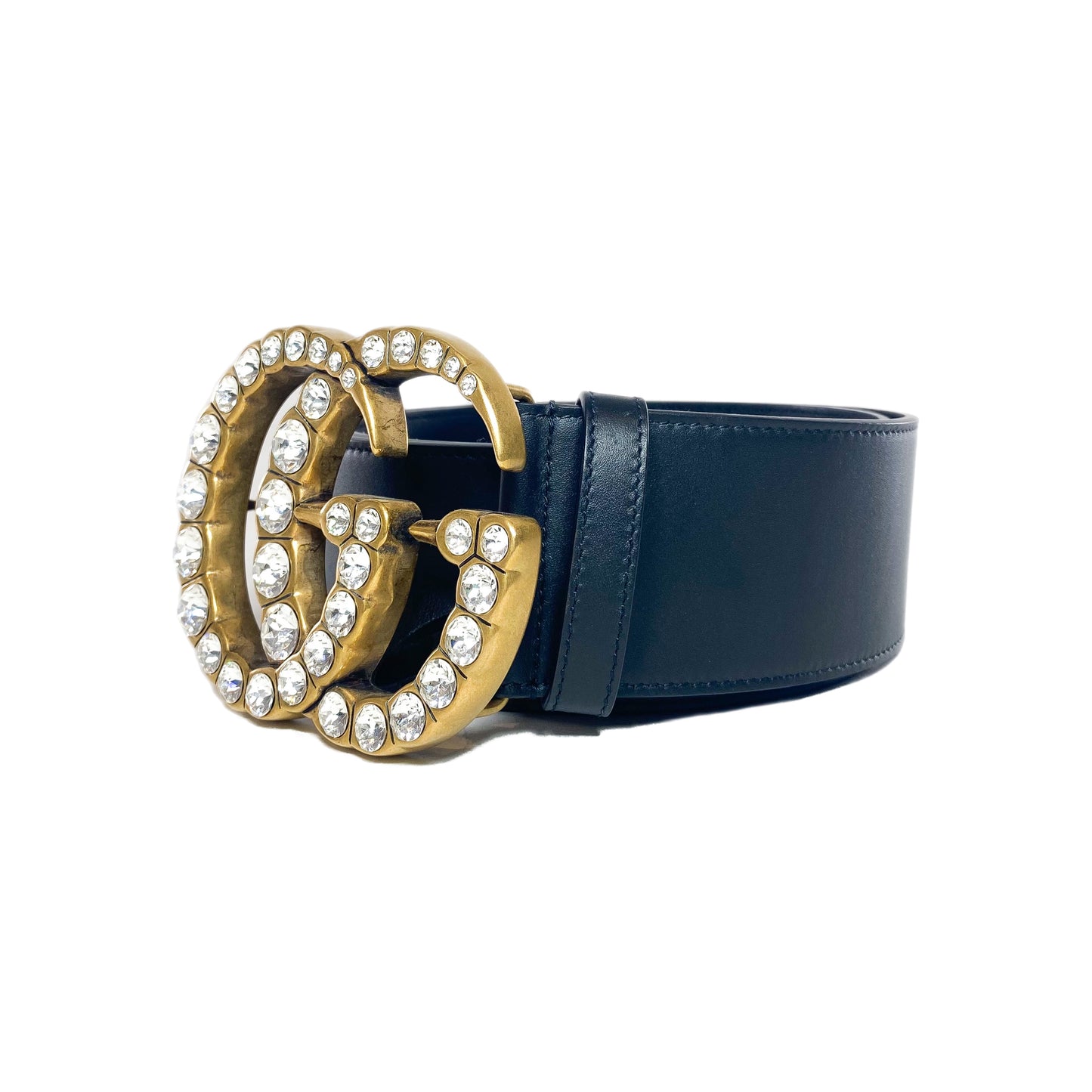 Gucci Extra Wide Black Crystal GG Marmont Belt