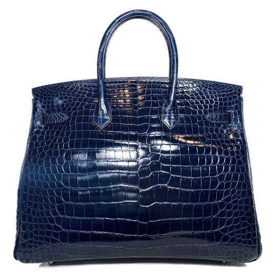 Hermes Birkin 35 Blue Abyss Porosus Crocodile Palladium Hardware