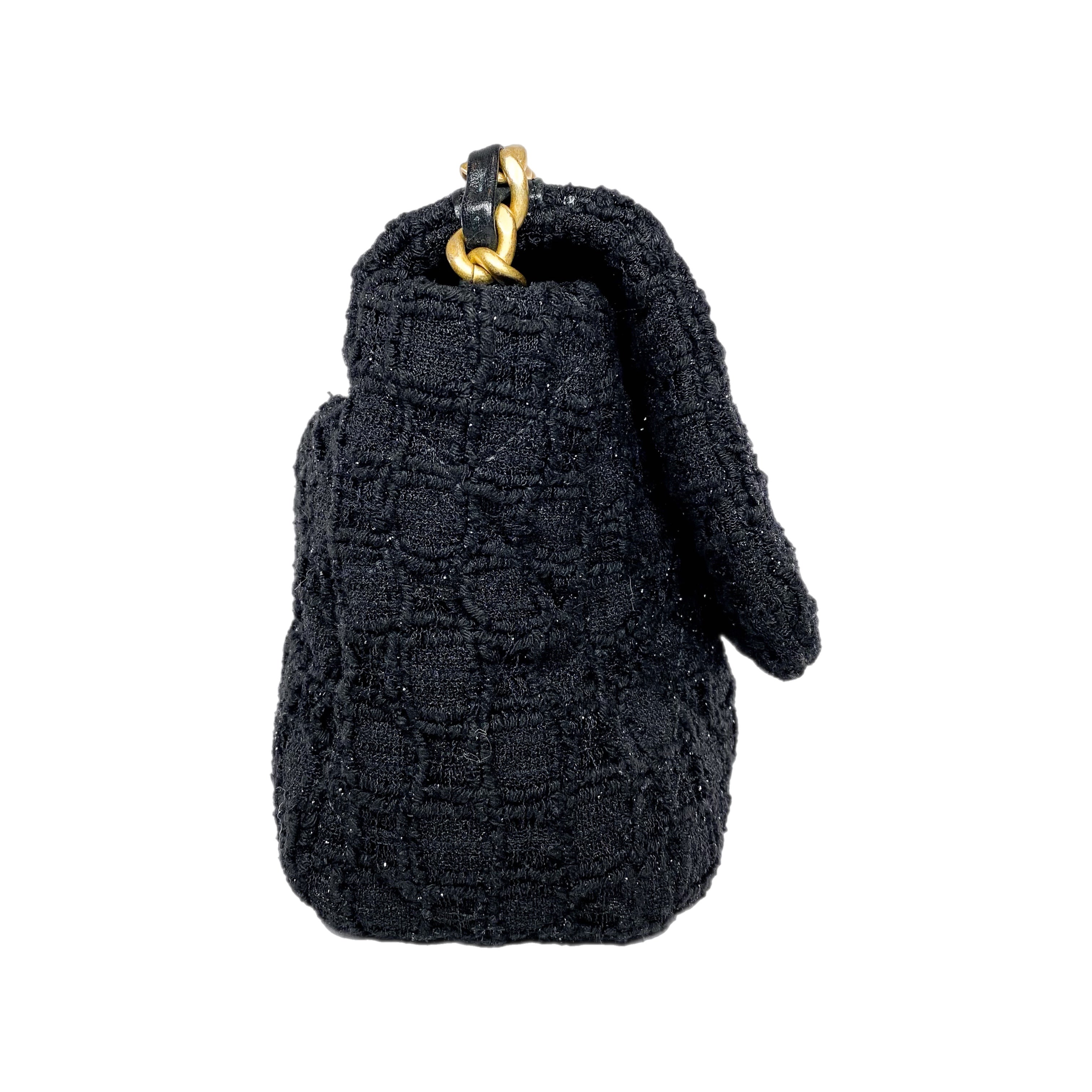 Chanel 19 Black Sparkle Tweed Medium Flap Bag
